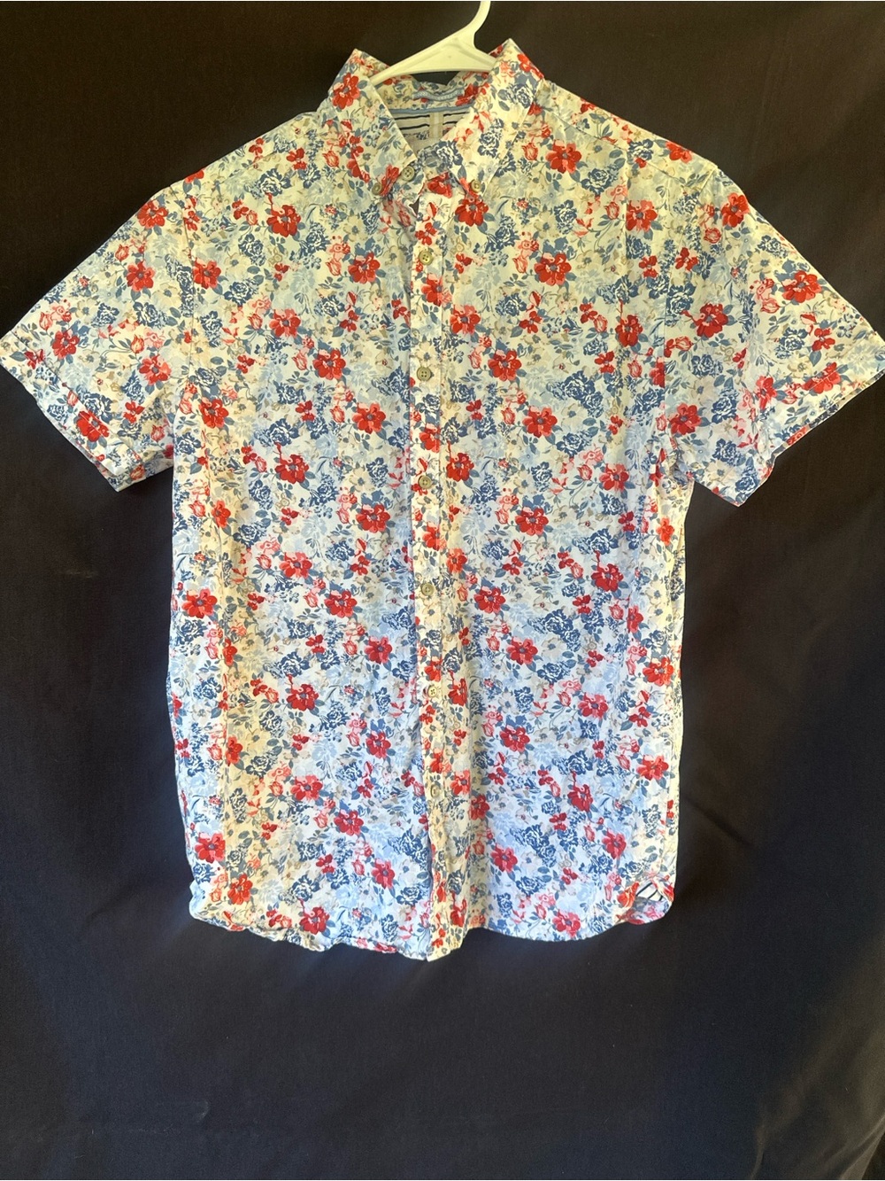 Short-Sleeve Floral Button-Down Shirt - Red, Blue & White